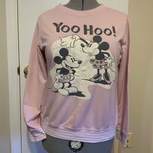 VTG Disney Micky & Minnie Mouse Print Pull-Up Pink Sweater